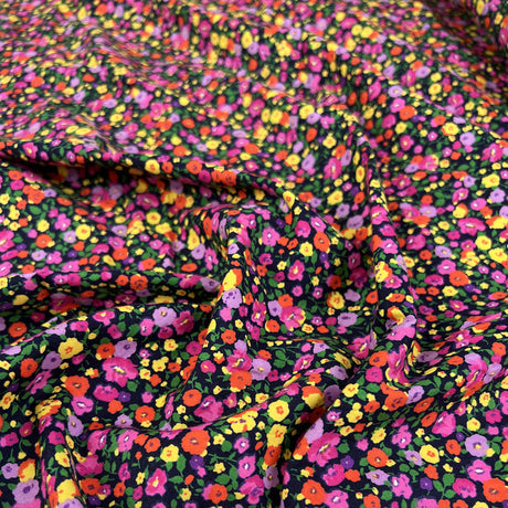 Floral Pop Navy Cotton Poplin Pink Multicoloured Craft Dress Fabric