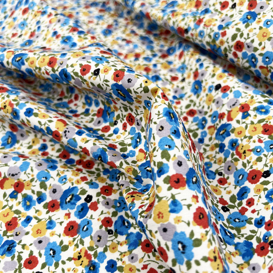 Floral Pop White Cotton Poplin Blue Multicoloured Craft Dress Fabric