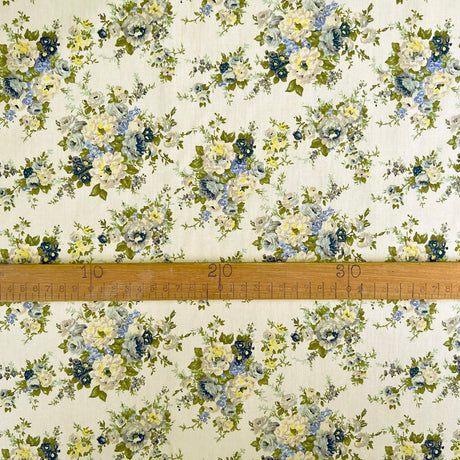 Floral printed cotton poplin dress fabric sewing room little nanna ruler