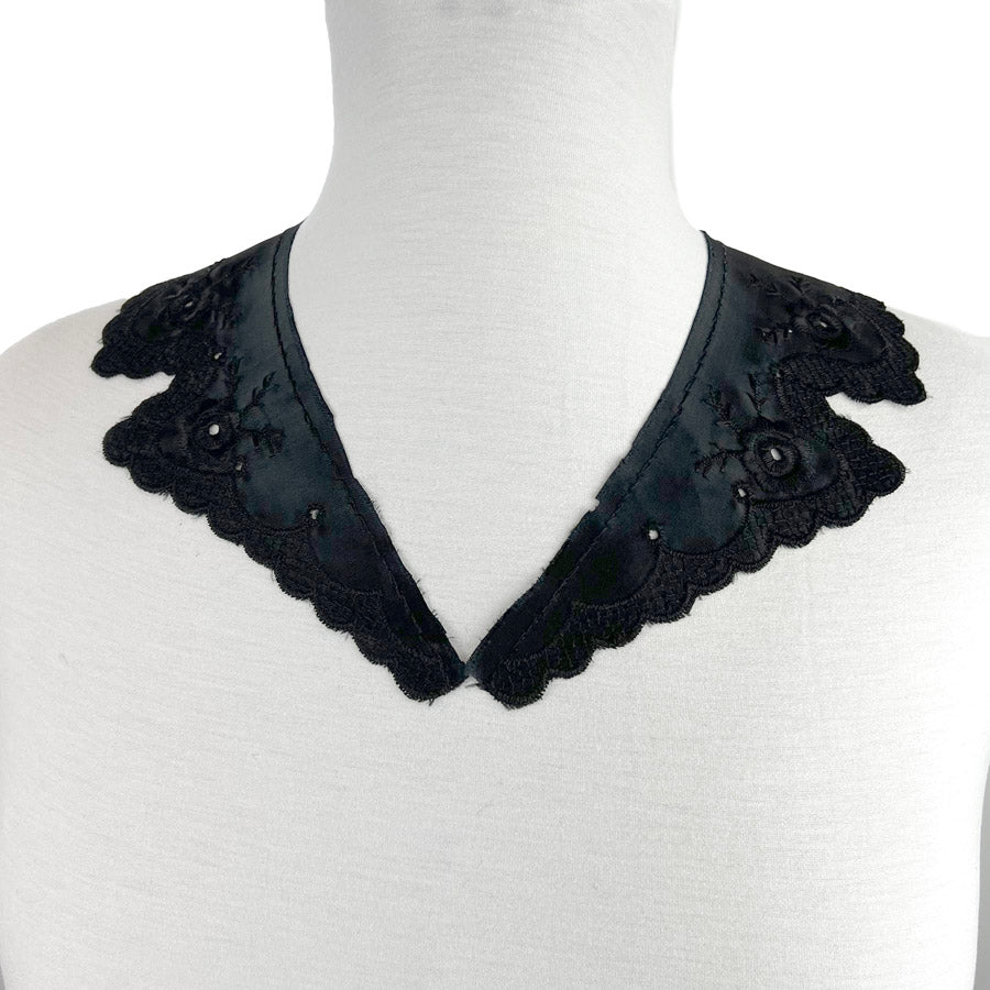 Floral Satin Embroidered Collar Downton Abbey Violet Black