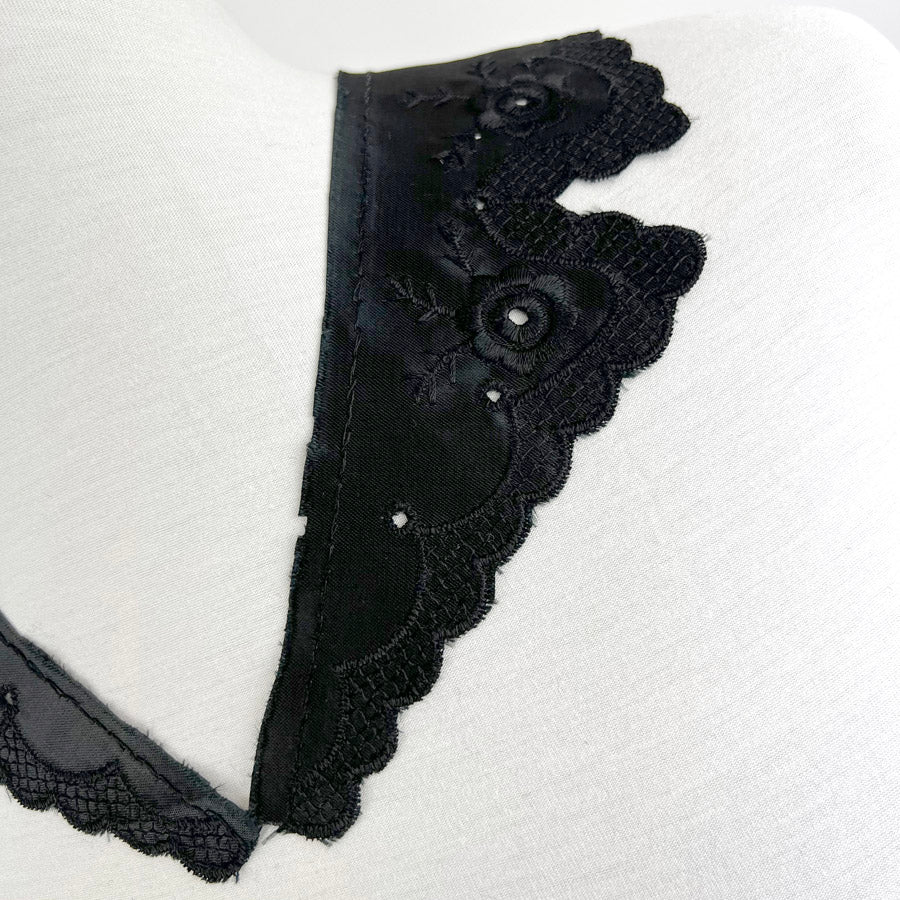Floral Satin Embroidered Collar Downton Abbey Violet Black Cu1