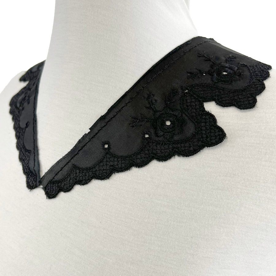 Floral Satin Embroidered Collar Downton Abbey Violet Black Side