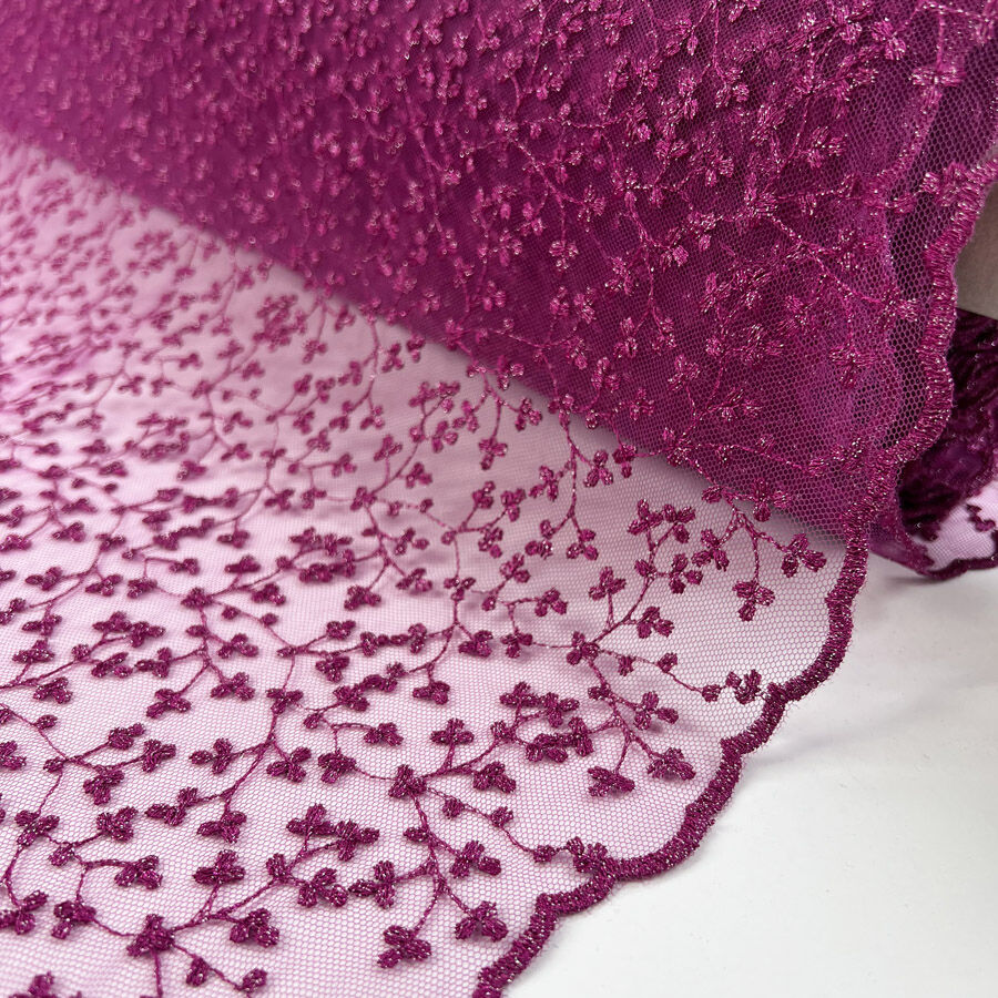 Floravine Lace Sugar Plum Pink Polyester Floral Net Sparkle Fabric Roll