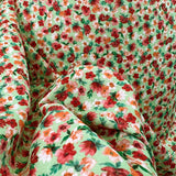 Flowerful Floral Polyester Elastane Green Red White Dress Fabric