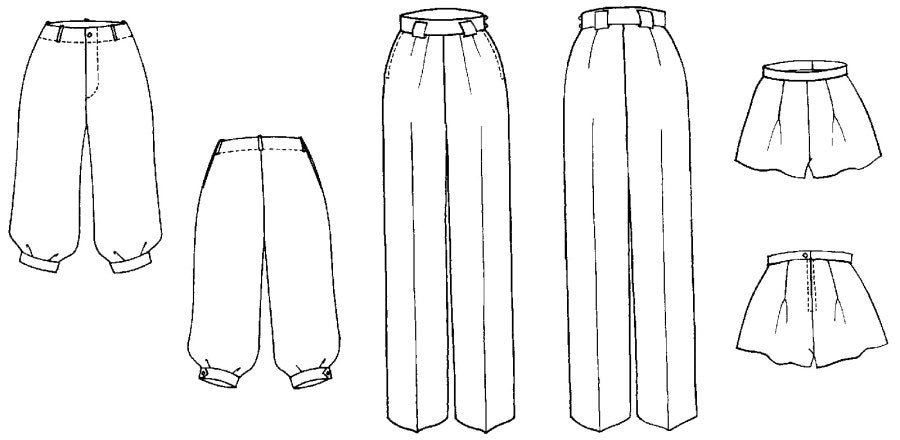 Folkwear Hollywood Pants Shorts Pattern Sketch