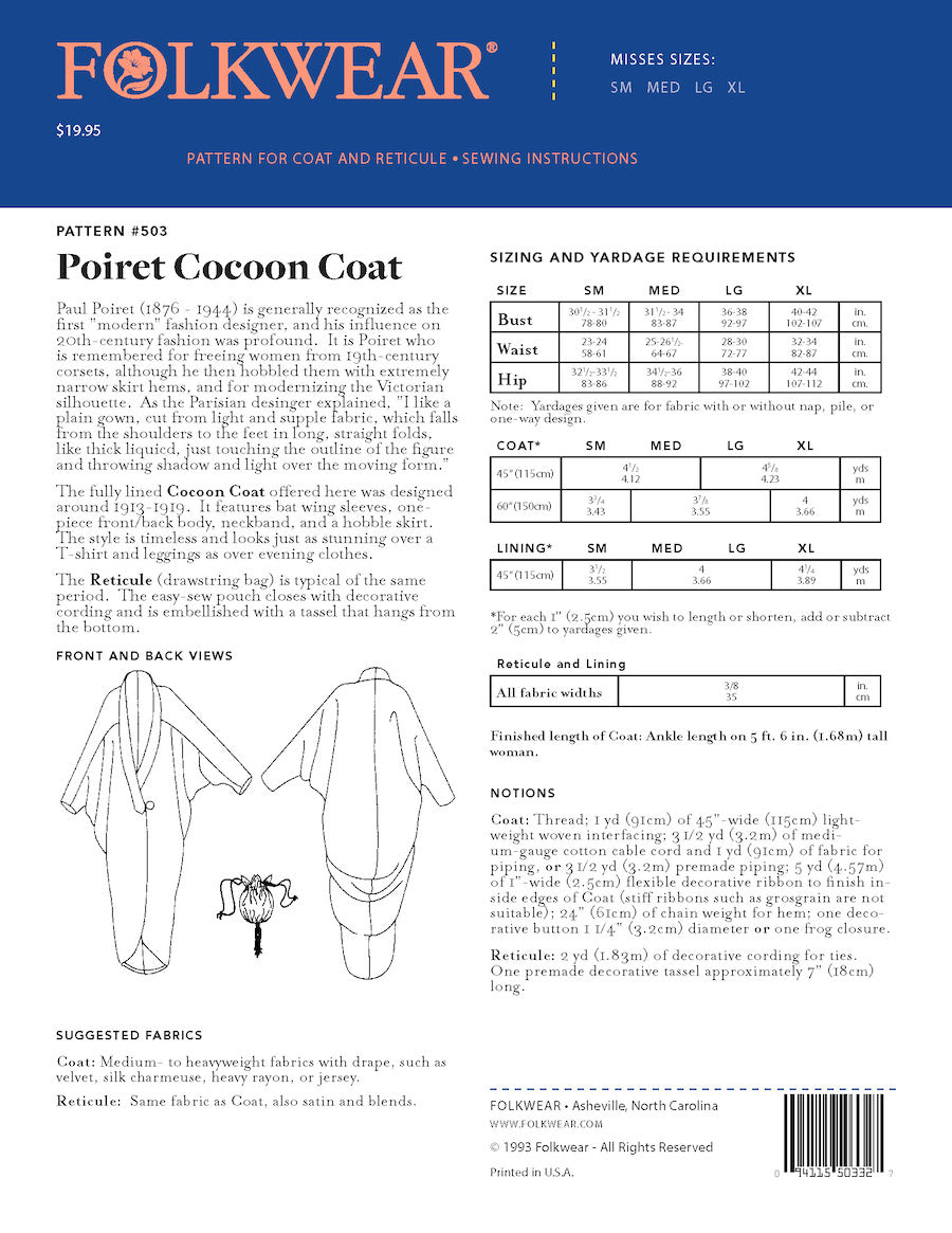 Folkwear Patterns Poiret Cocoon Coat Back Cover