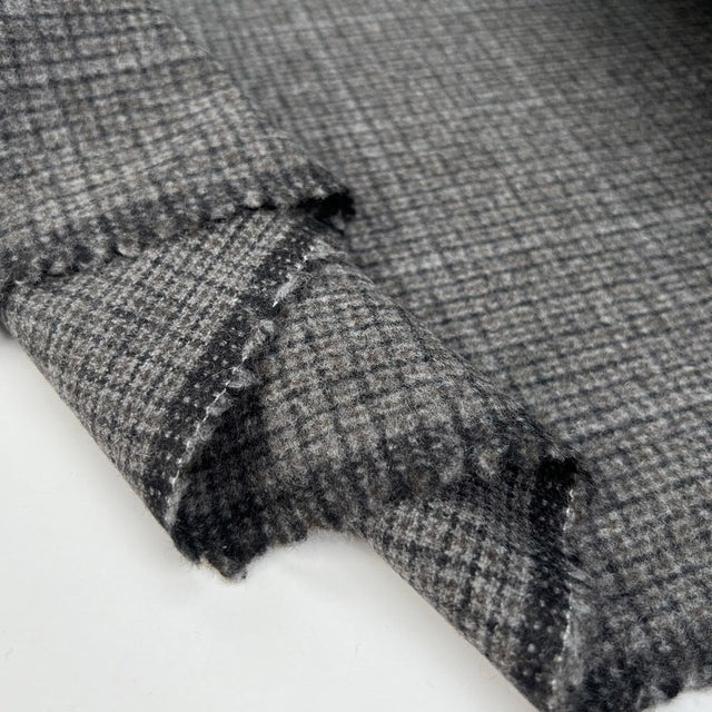 For All Seasons Grey Wool Small Check Italian Suiting Fabric Fold