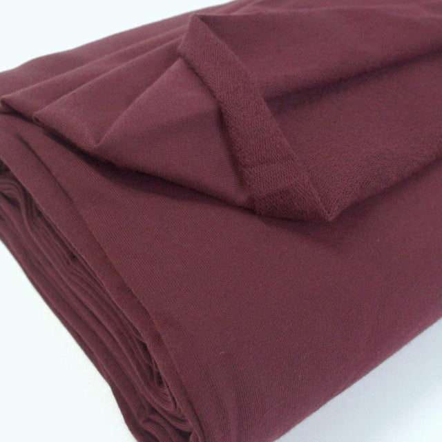 French Terry Berry Cotton Jersey Damson With Looped Back Close Up Fabric Photo