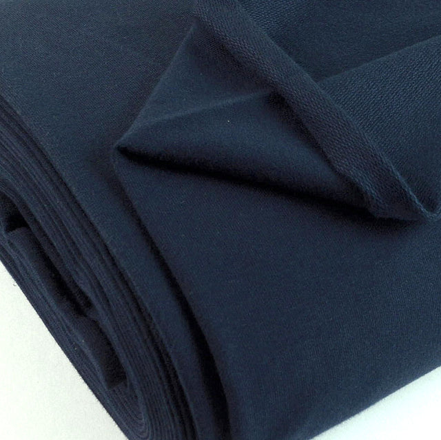 French Terry Navy Jersey Fabric With A Looped Back Scale Fabric Close Up Photo