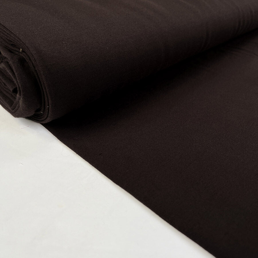 French Terry Chocolate Brown Cotton Elastane Stretch Knit Jersey Fabric Bolt