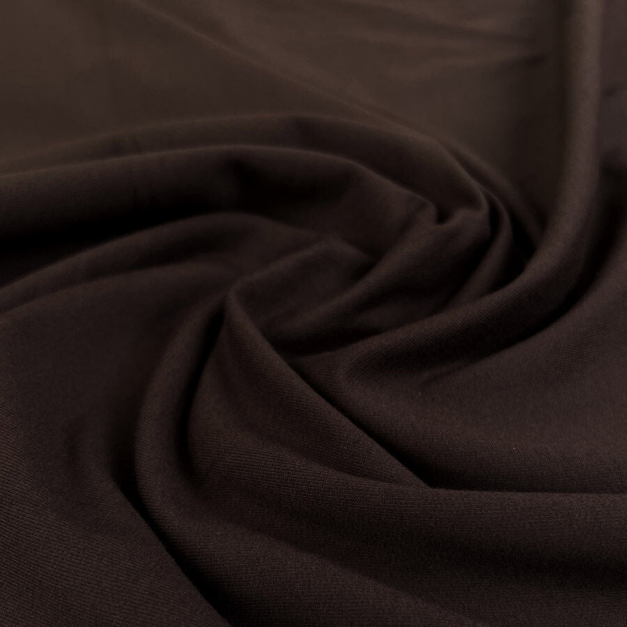 French Terry Chocolate Brown Cotton Elastane Stretch Knit Jersey Fabric