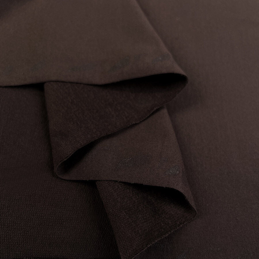 French Terry Chocolate Brown Cotton Elastane Stretch Knit Jersey Fabric Fold