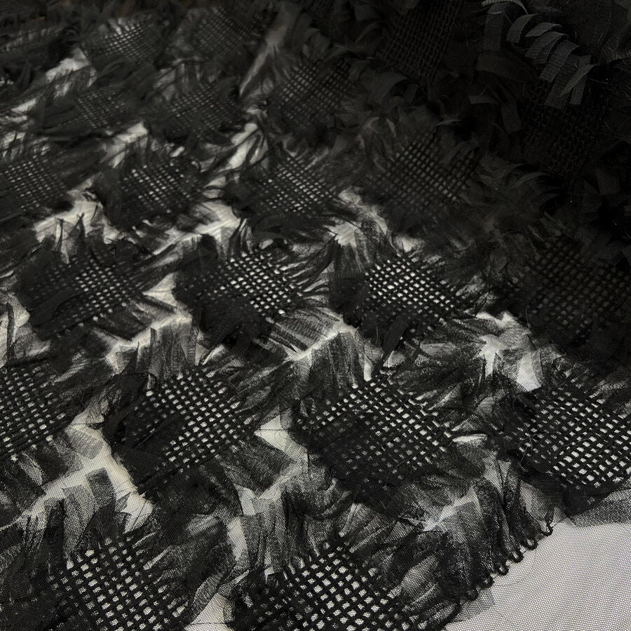 Frills And Frocks Black Polyester Check Net Square Pattern Fabric