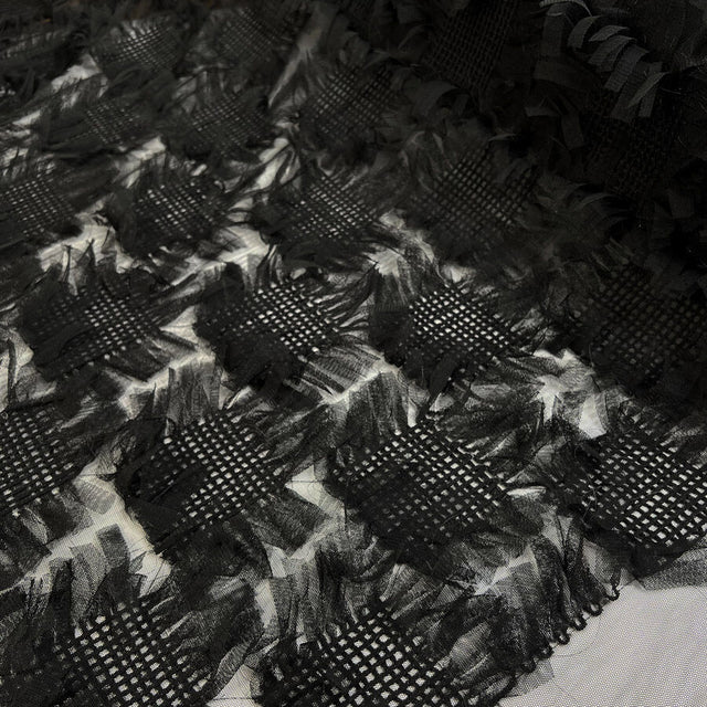 Frills And Frocks Black Polyester Check Net Square Pattern Fabric