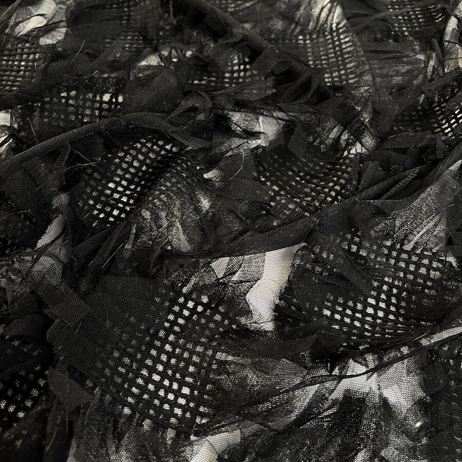 Frills And Frocks Black Polyester Check Net Square Pattern Fabric Cu1