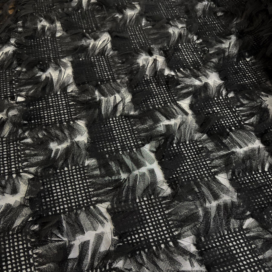 Frills And Frocks Black Polyester Check Net Square Pattern Fabric Roll