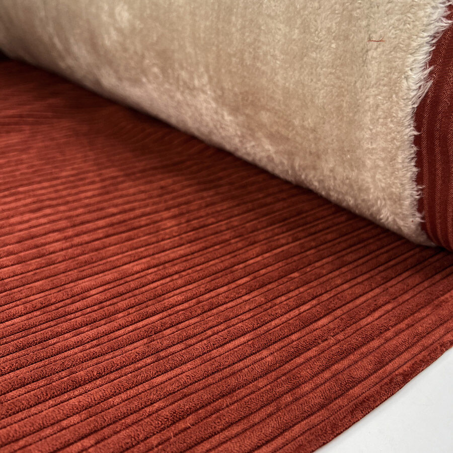 Fur Lined Corduroy Rust Orange Polyester Nylon Soft Coating Fabric Roll