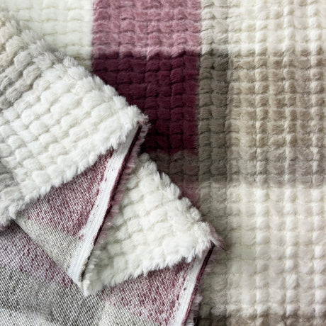Furleece Pink Check Fur Fleece Polyester Fabric Fold