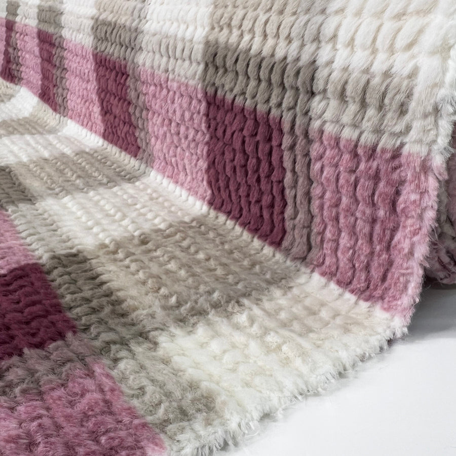 Furleece Pink Check Fur Fleece Polyester Fabric Roll