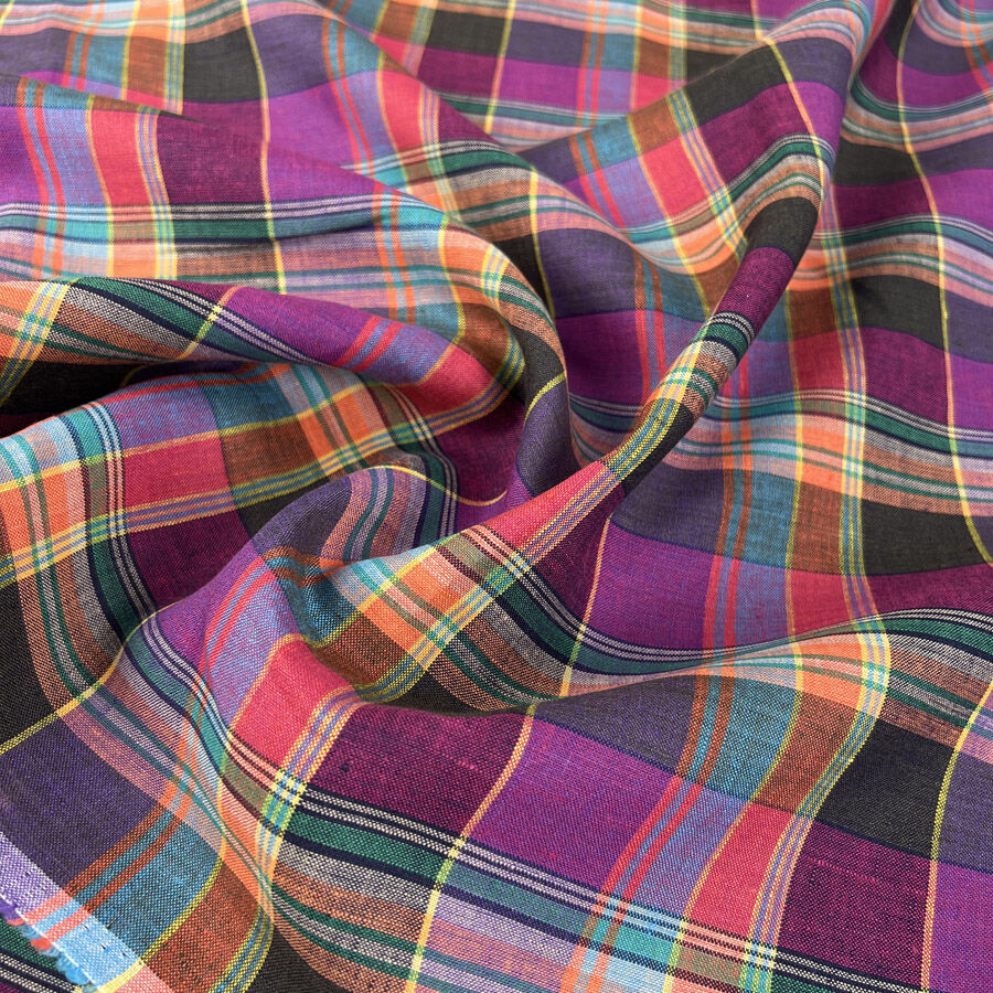 Garden Party Linen Purple Check Ex Designer Multicoloured Woven Shirting Fabric