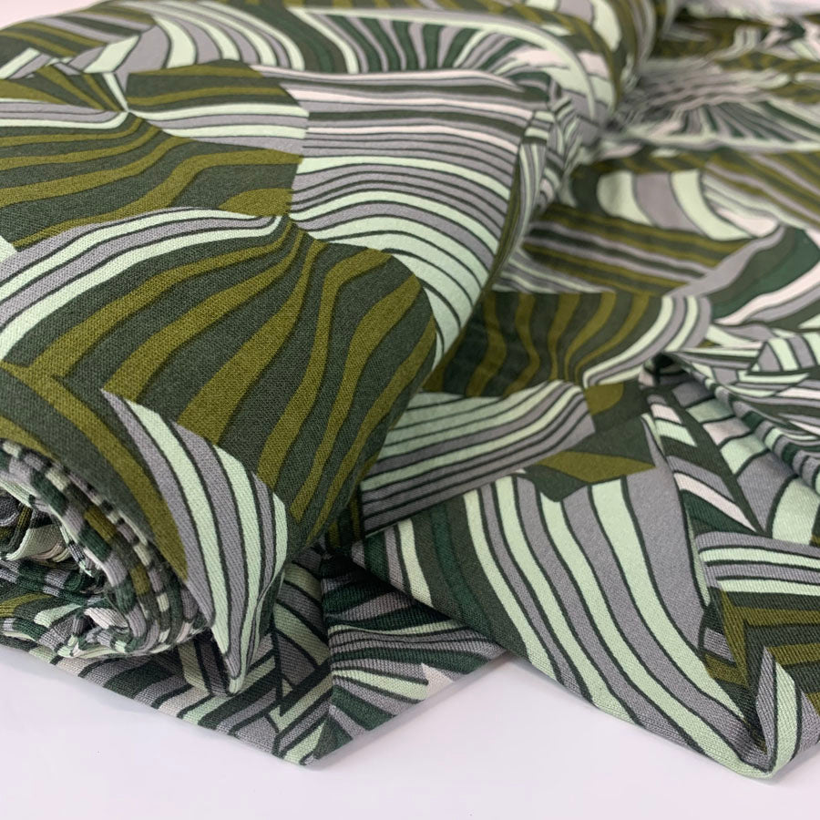 Geo Jane Stripe Viscose Jersey Green Close Up
