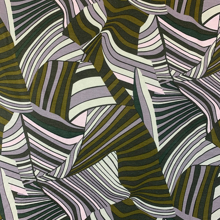 Geo Jane Stripe Viscose Jersey Green Full Print