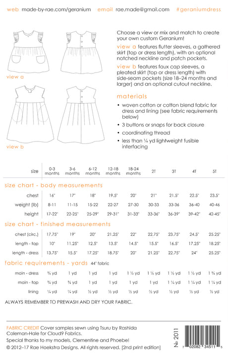 Geranium Childrens Dress Pattern By Made By Rae 0 5T Years Back