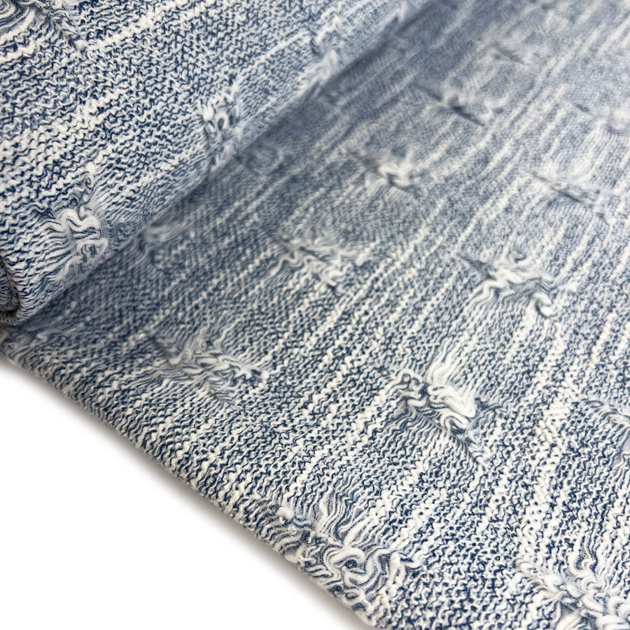 Get Plucked Blue Polyester Cotton Elastane Jacquard Jersey Coating Fabric Bolt