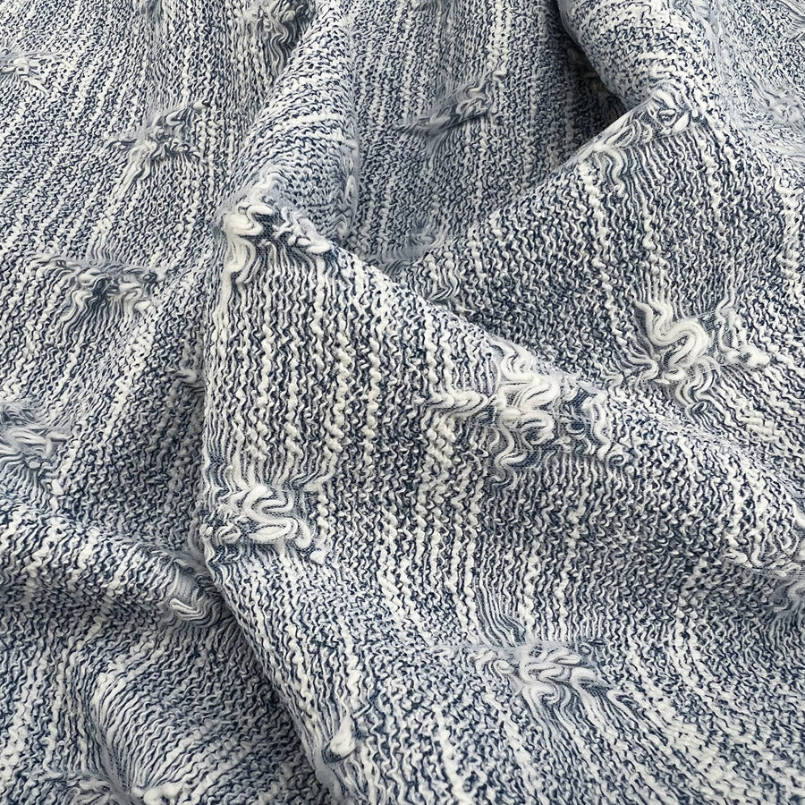 Get Plucked Blue Polyester Cotton Elastane Jacquard Jersey Coating Fabric