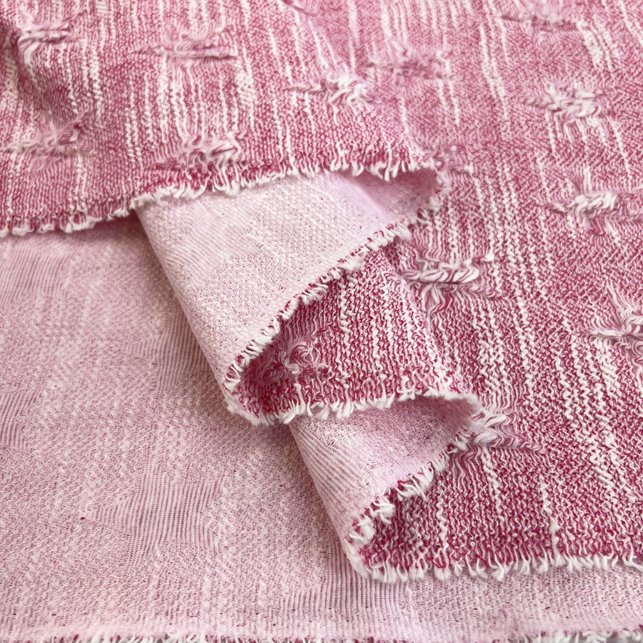Get Plucked Pink Polyester Cotton Elastane Jacquard Jersey Coating Fabric Fold
