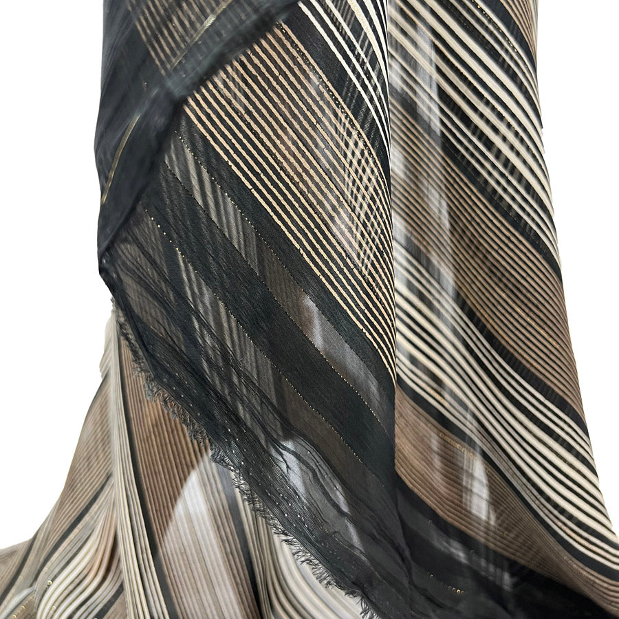 Gilded Cage Chiffon Gold Black Lurex Stripey Dressmaking Fabric Mannequin Drape