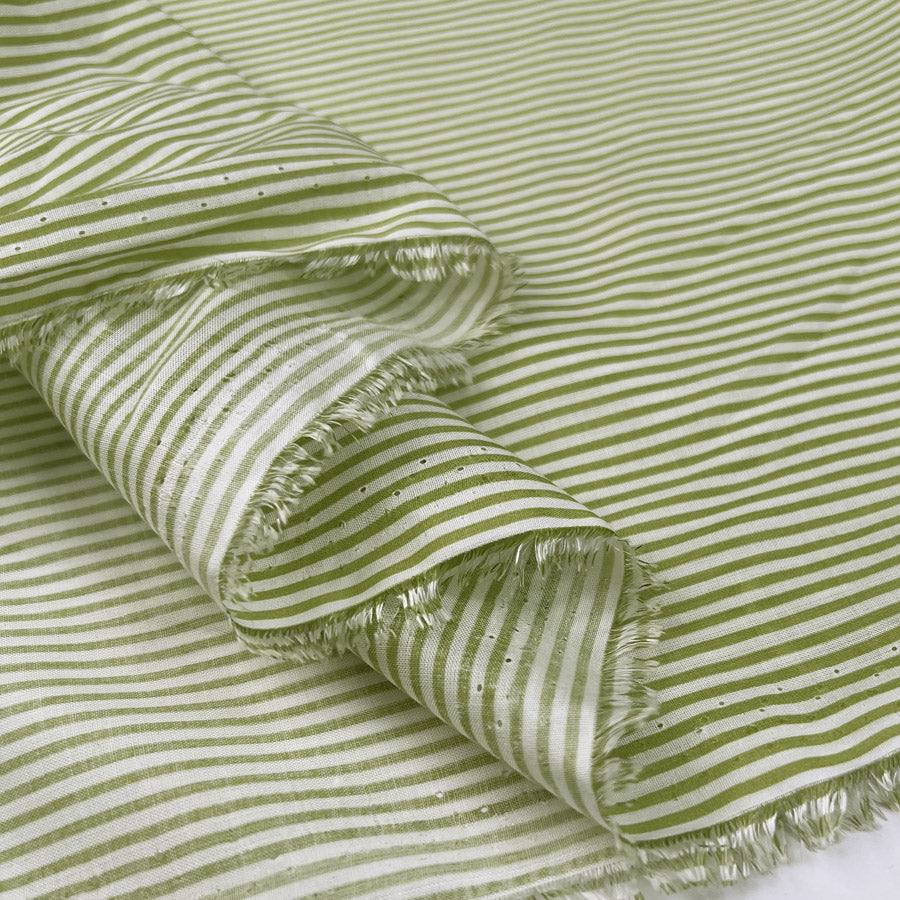 Gin And Lime Green White Stripe Lyocell Woven Shirting Fabric Fold