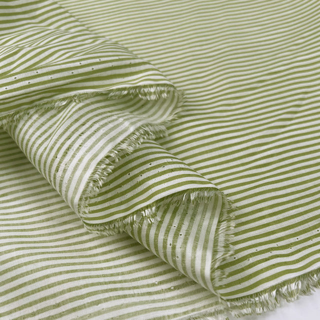 Gin And Lime Green White Stripe Lyocell Woven Shirting Fabric Fold