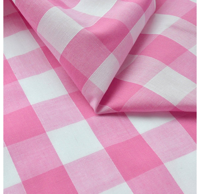 Gingham 1 Inch Pink Cotton Poly Shirting Garments Fabric