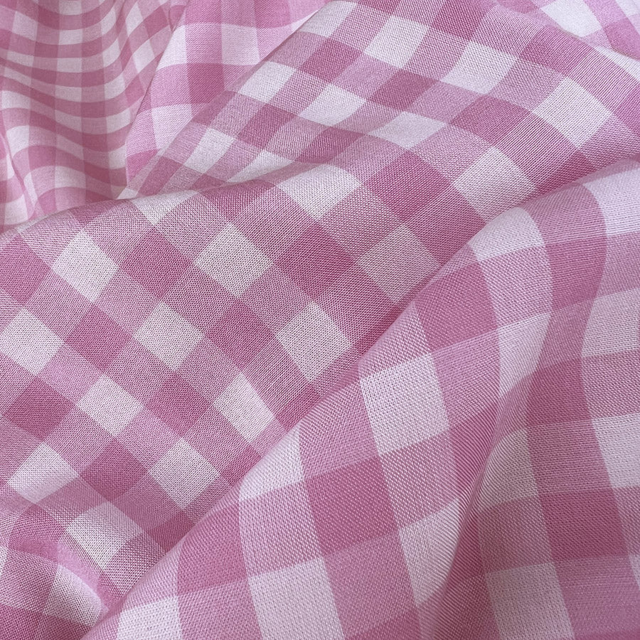 Gingham Blush Pink White Check Viscose Dress Shirt Fabric