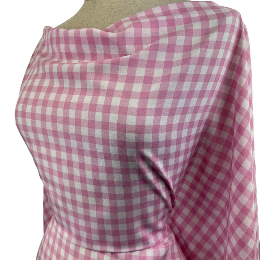 Gingham Blush Pink White Check Viscose Dress Shirt Fabric Side