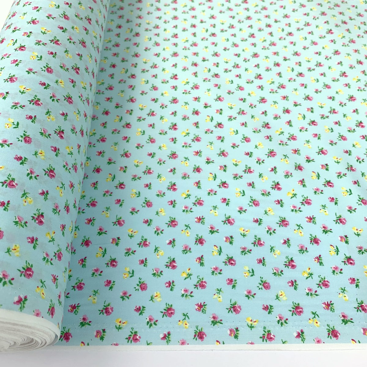 Girls Dress Blue Pink And Yellow Floral Patter Blue Bg Roll