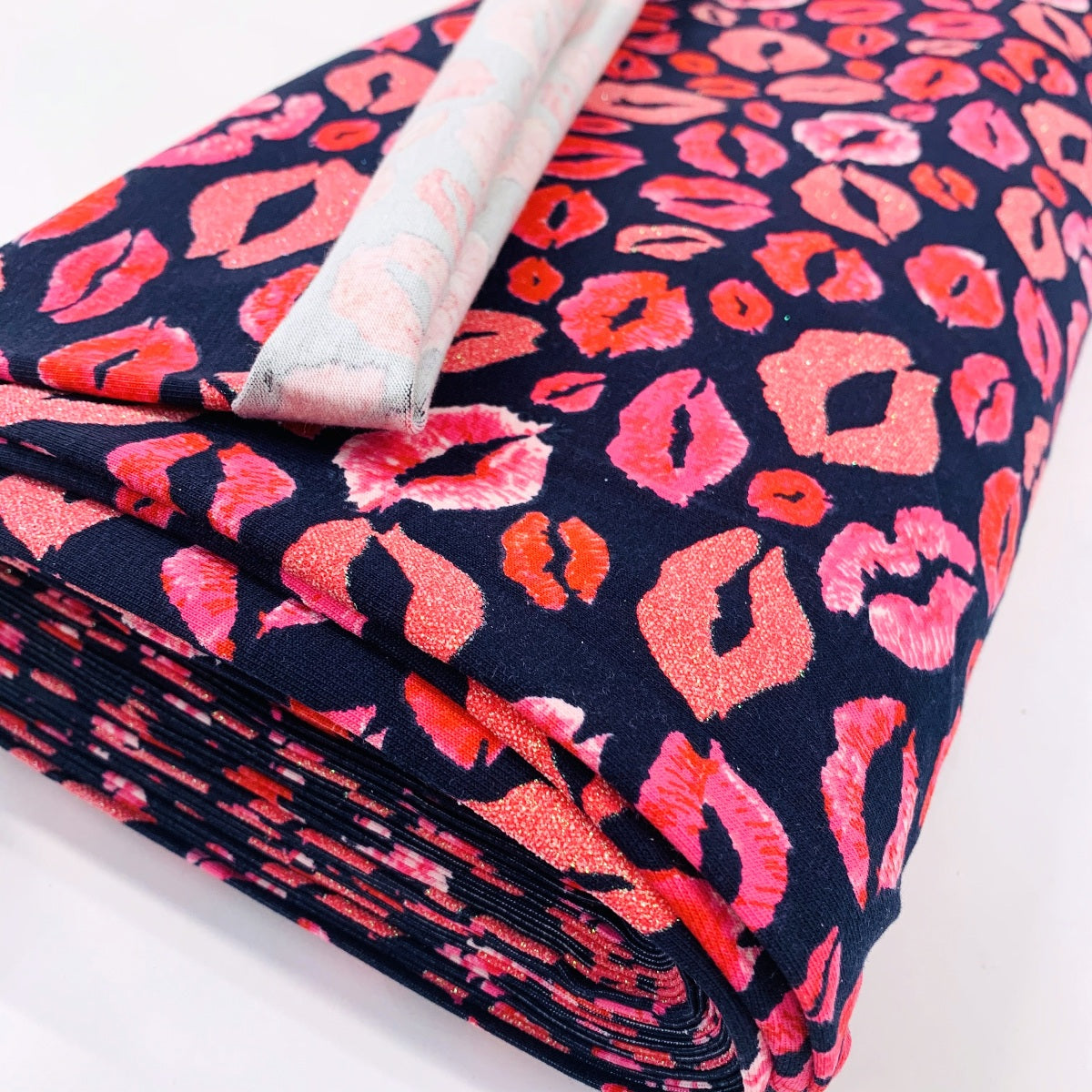 Glitter Jersey Kiss Navy Superior Quality Lips Print Roll