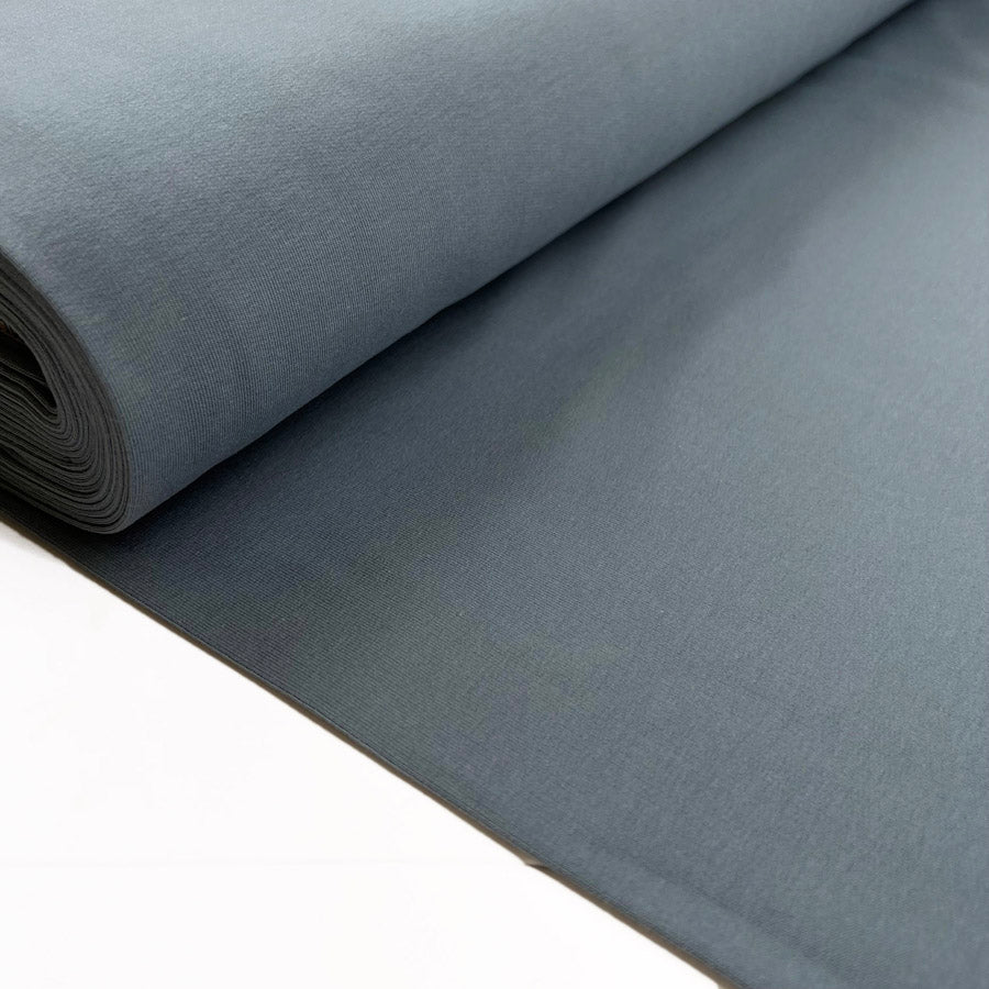 Gots Organic French Terry Dusty Blue Cotton Elastane Knitted Plain Jersey Fabric Bolt