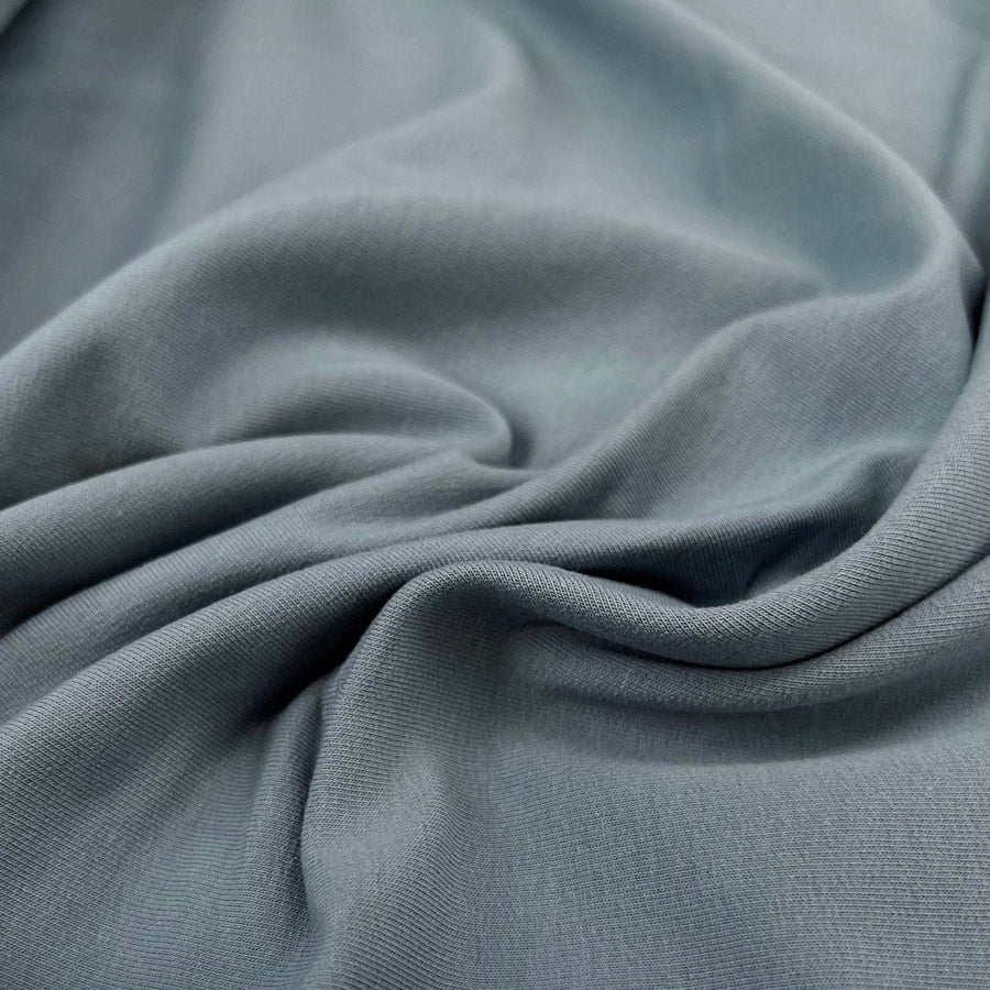 Gots Organic French Terry Dusty Blue Cotton Elastane Knitted Plain Jersey Fabric