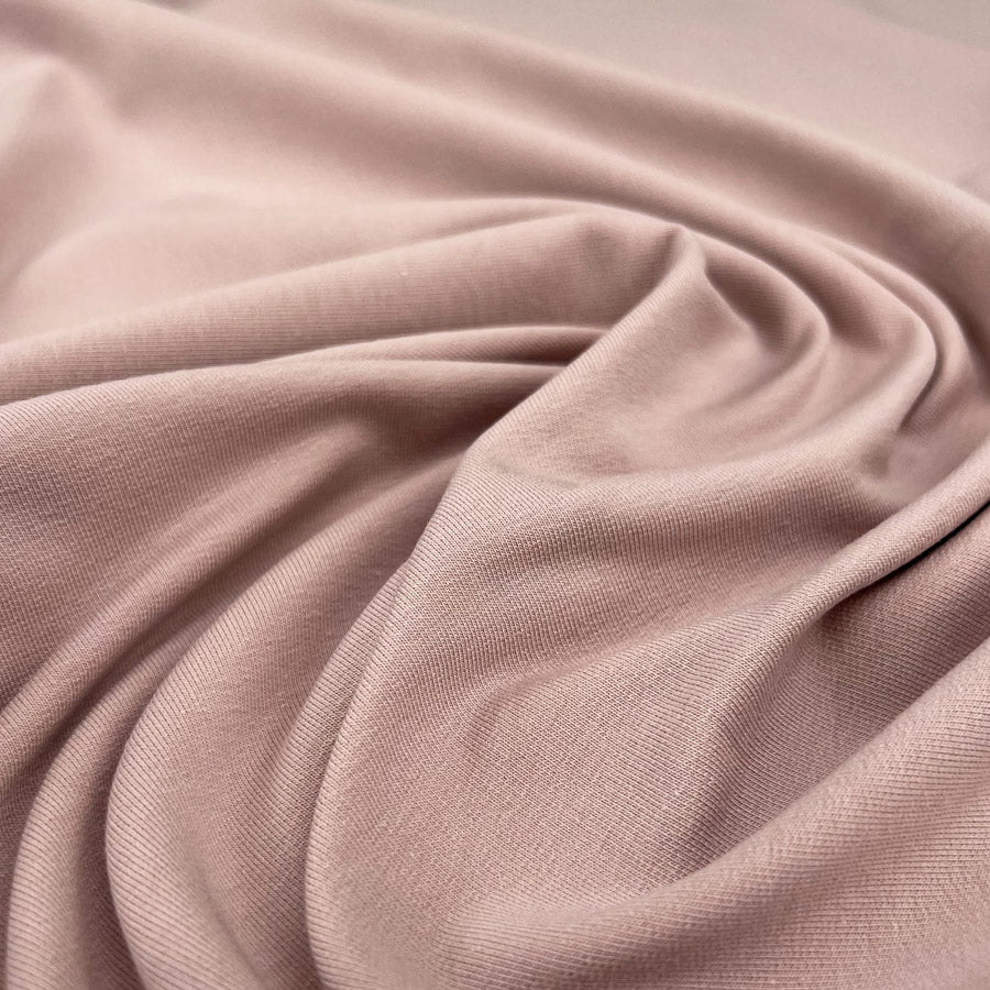Gots Organic French Terry Dusty Pink Cotton Elastane Knitted Plain Jersey Fabric