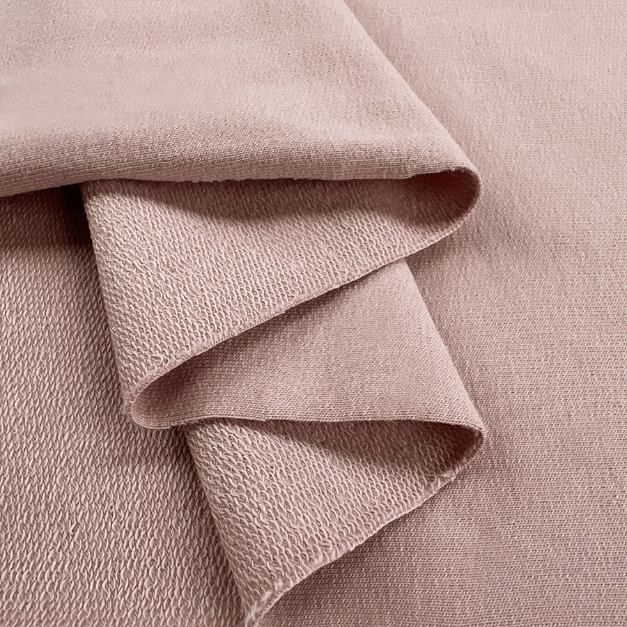 Gots Organic French Terry Dusty Pink Cotton Elastane Knitted Plain Jersey Fabric Fold