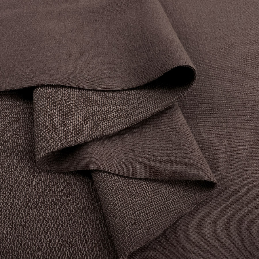 Gots Organic French Terry Dusty Plum Cotton Elastane Knitted Plain Jersey Fabric Fold