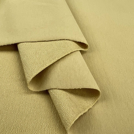 Gots Organic French Terry Dusty Yellow Cotton Elastane Knitted Plain Jersey Fabric Fold