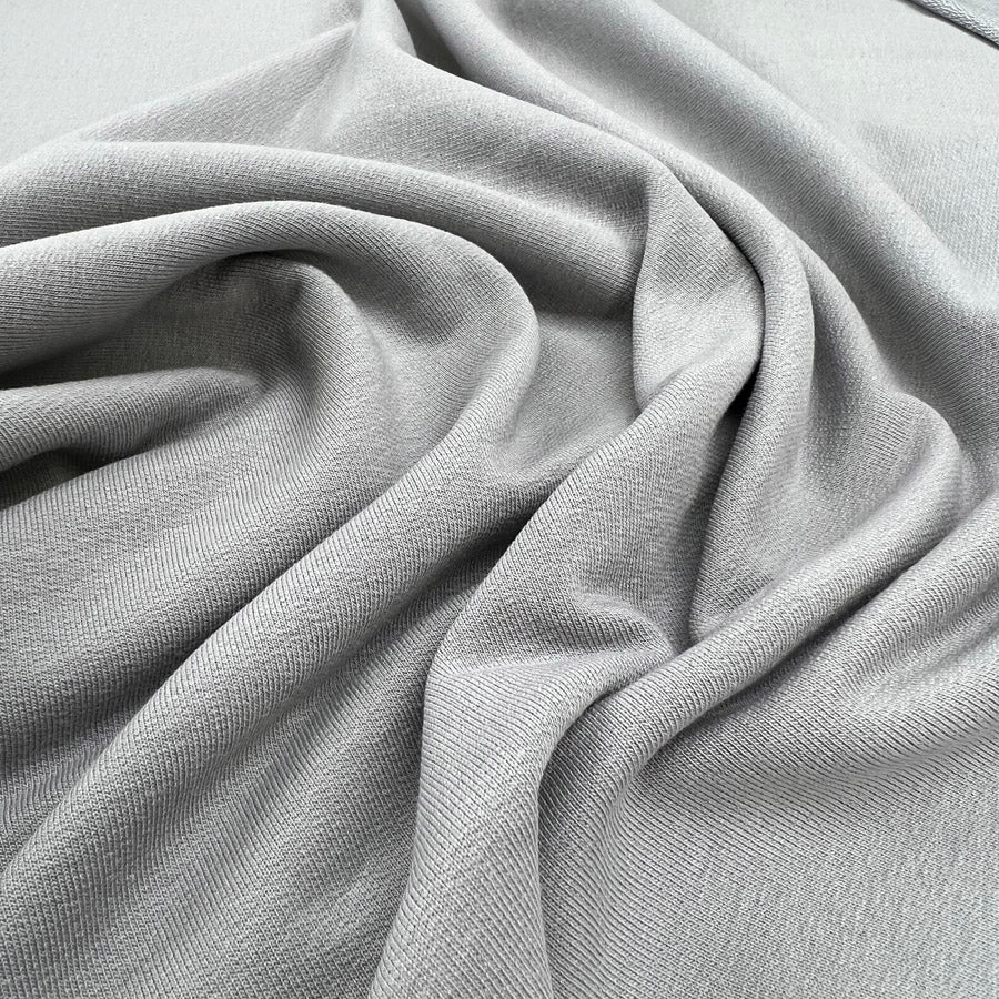 Gots Organic French Terry Grey Cotton Elastane Knitted Plain Jersey Fabric