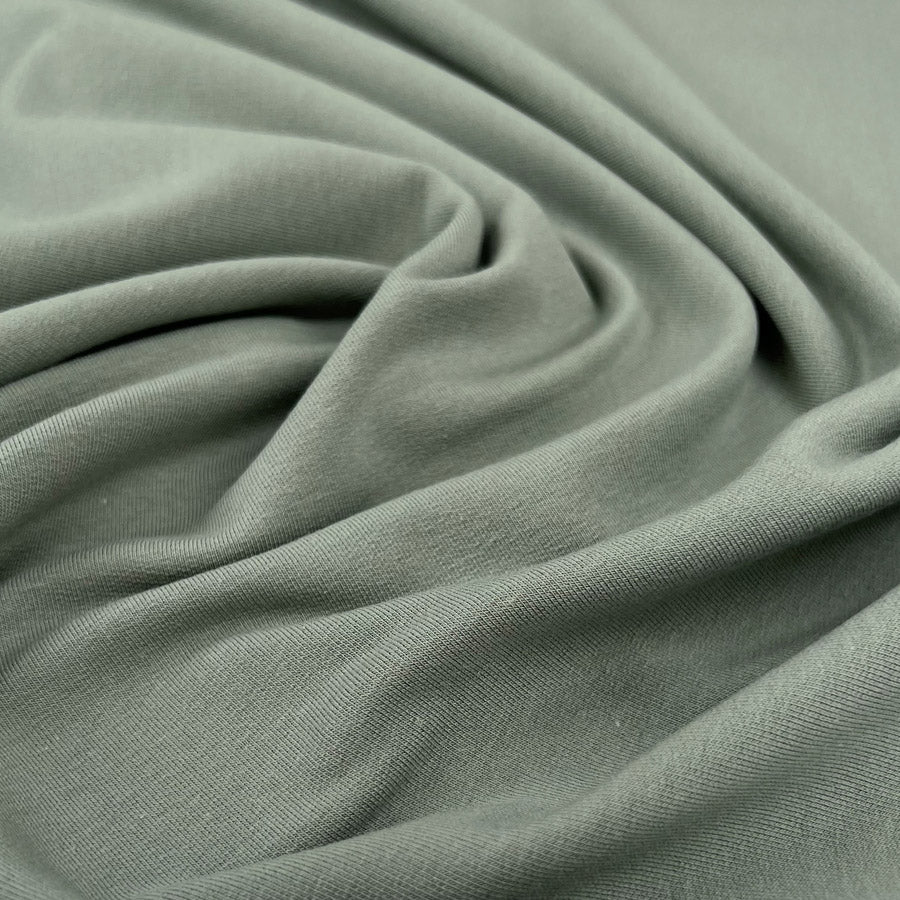 Gots Organic French Terry Sage Cotton Elastane Knitted Plain Jersey Fabric