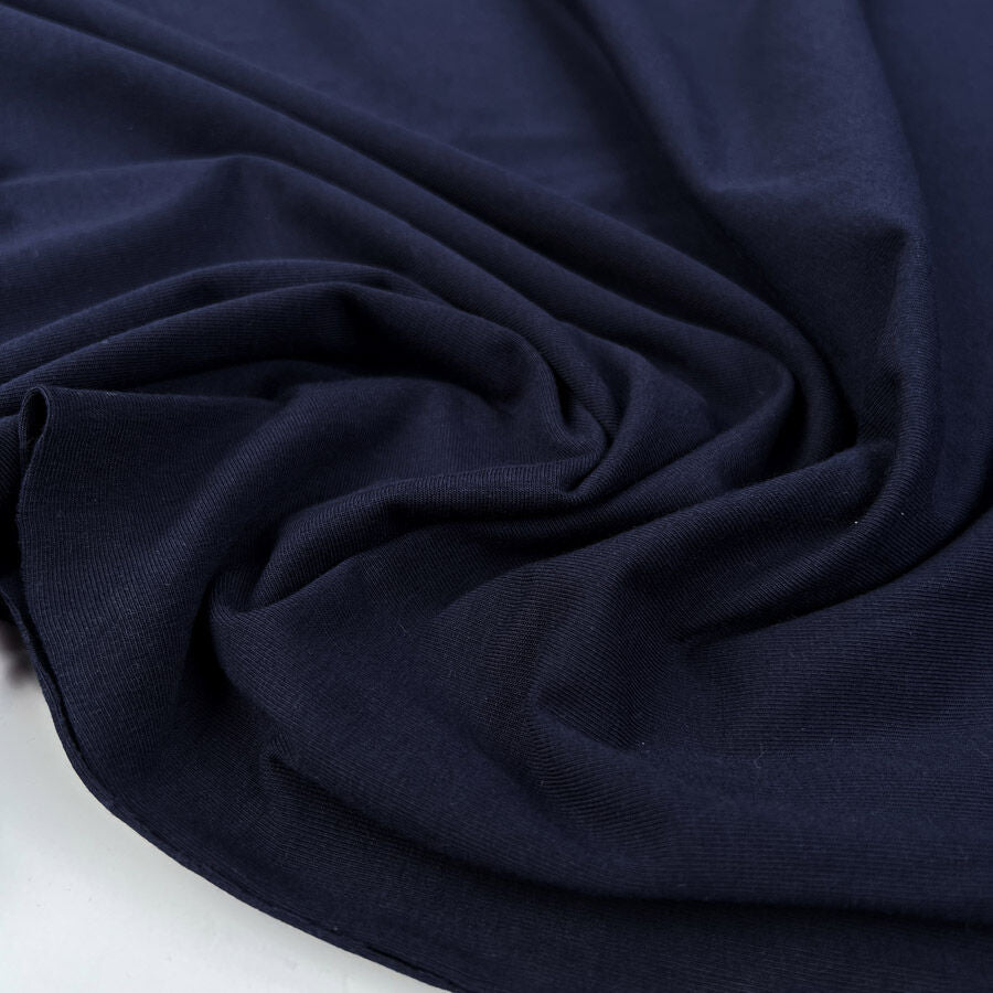 Gots Organic Jersey Navy Blue Plain Cotton Elastane Knit Jersey Fabric