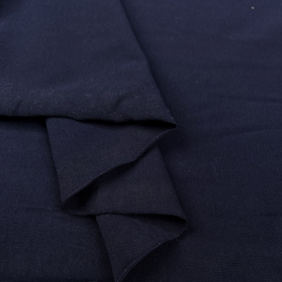 Gots Organic Jersey Navy Blue Plain Cotton Elastane Knit Jersey Fabric Fold