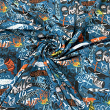Graffiti Blue Dititally Printed Jersey Cotton Elastane Fabric Cud