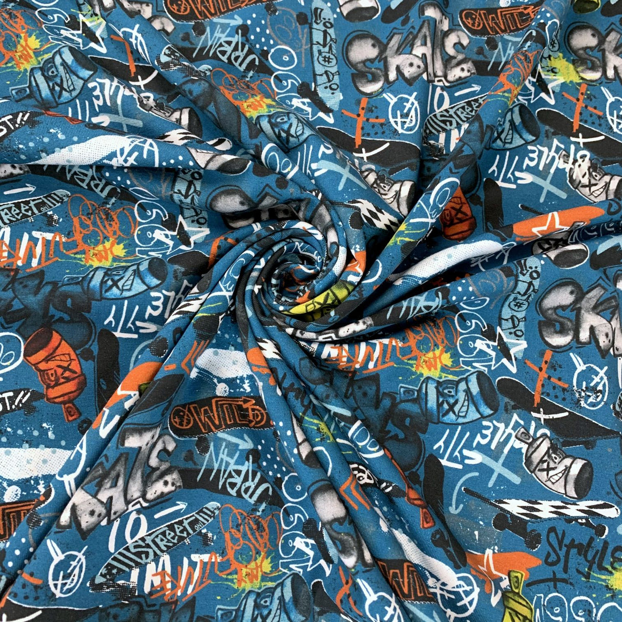 Graffiti Blue Dititally Printed Jersey Cotton Elastane Fabric Cud E2F7Ebab 6D93 4F67 B418 5Efda50C8C08